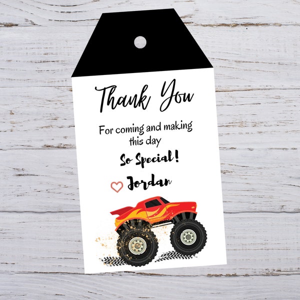 Monster truck Birthday Thank You Tags, Personalized Text, Monster truck theme gift Tags, Monster truck Gift tag, Monster truck favor Tags