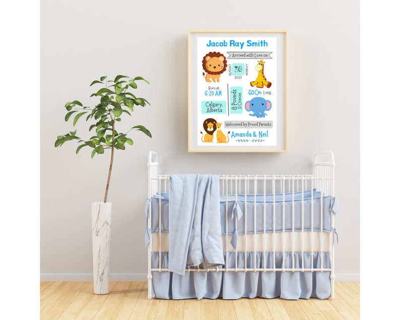 Printable Birth Stats Wall Art, Personalized Newborn Gift, Baby Boy