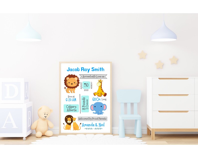 Printable Birth Stats Wall Art, Personalized Newborn Gift, Baby Boy
