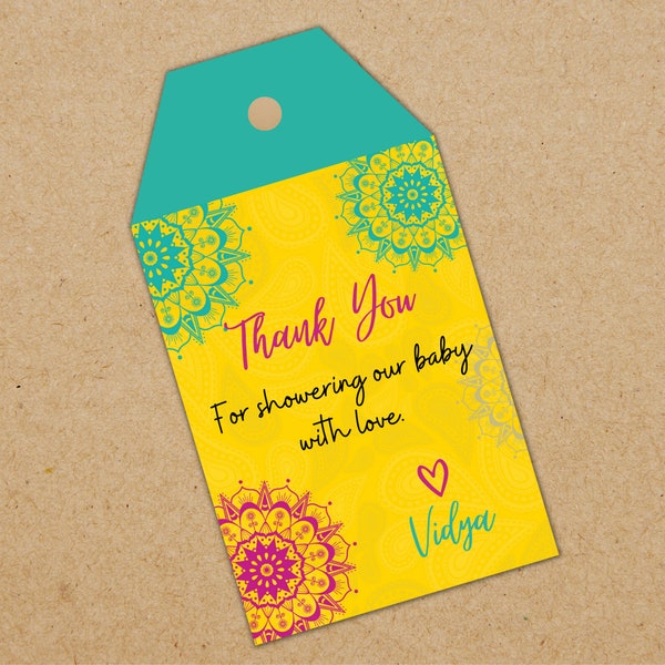 Printable Thank You Tags Baby Shower, Personalized Text, Indian theme Party, Indianized Baby Shower Favor Tags, Traditional baby shower tag