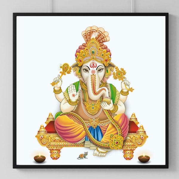 Printable Shri Ganesha Wall Art, Ganpati home Decor, Hindu God print, Housewarming gift for good luck and prosperity, Spiritual  Home décor