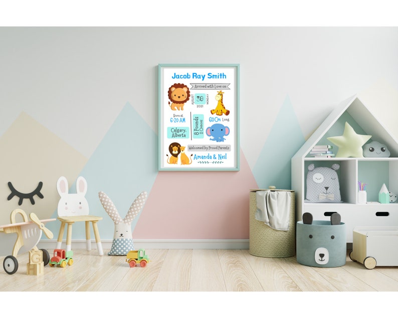 Printable Birth Stats Wall Art, Personalized Newborn Gift, Baby Boy