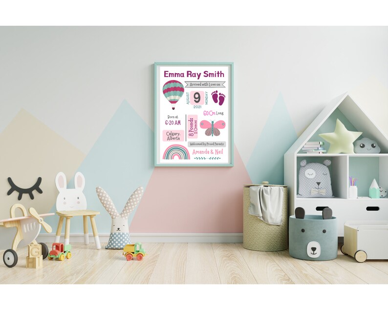 Printable Birth Stats Wall Art, Personalized Newborn Gift, Baby Girl ...