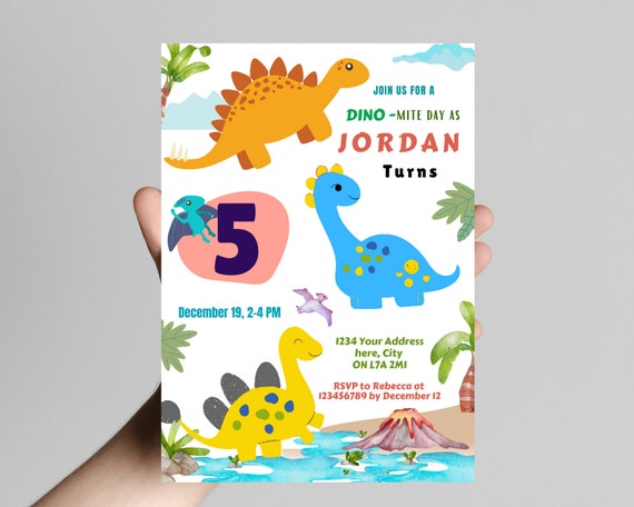 Printable Birthday Invitation Cute Dinosaur Theme Party | Etsy