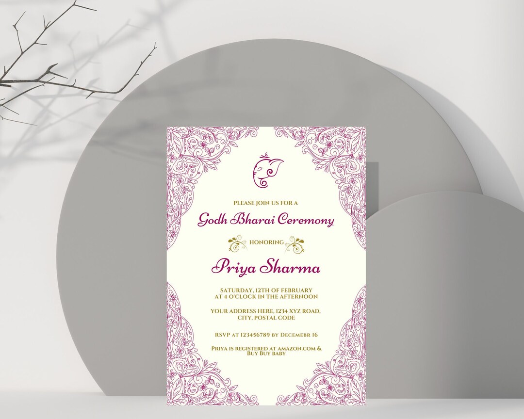 Baby Shower Invitation, Indian Godh Bharai Invitation, Indian Baby Shower Invite, Seemantha