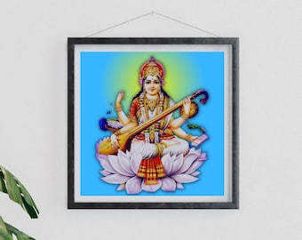 Instant Download Goddess Saraswati Poster, Printable Saraswati Photo, Sarasvati Mata Spiritual Home décor