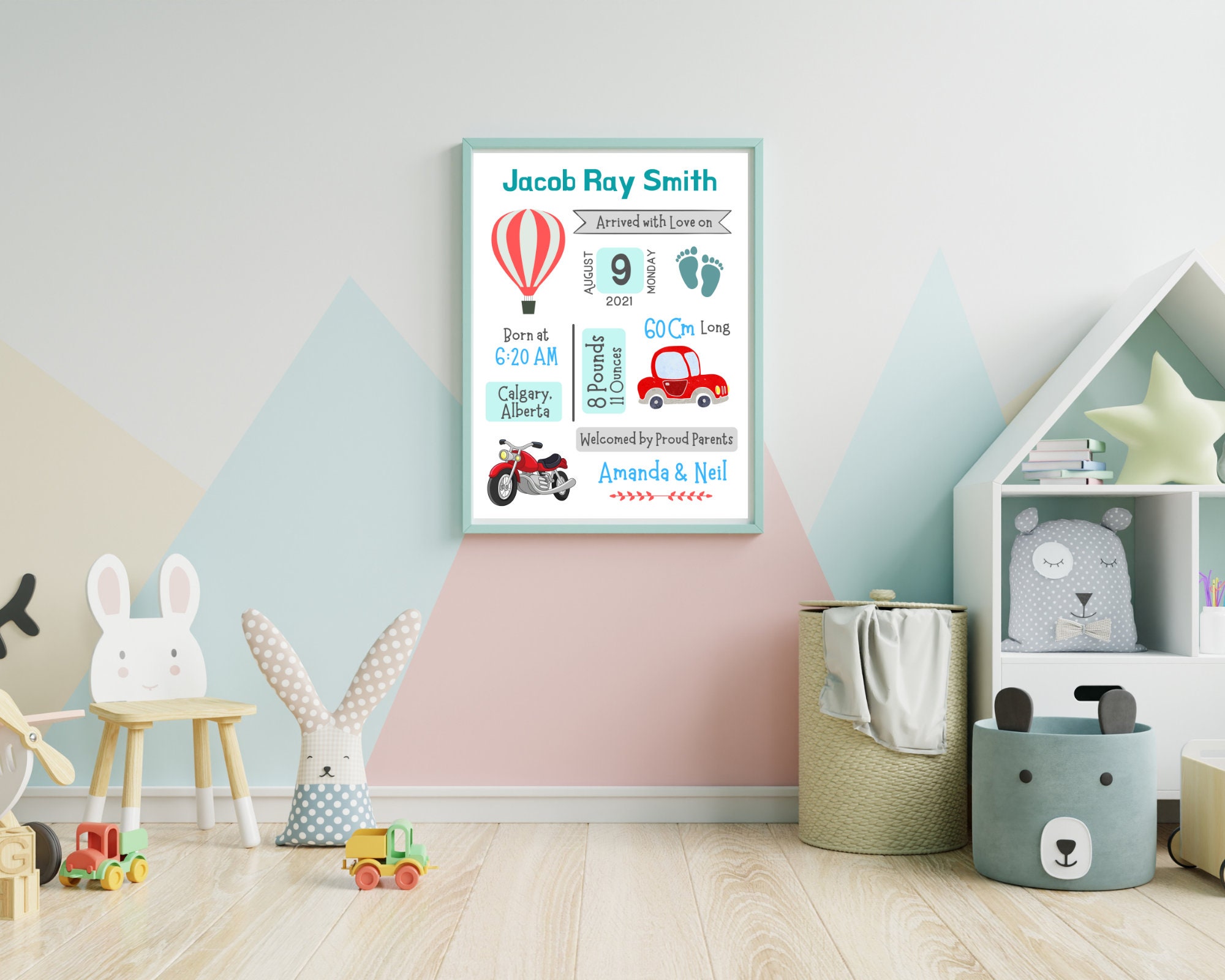 Printable Birth Stats Wall Art, Personalized Newborn Gift, Baby Boy ...
