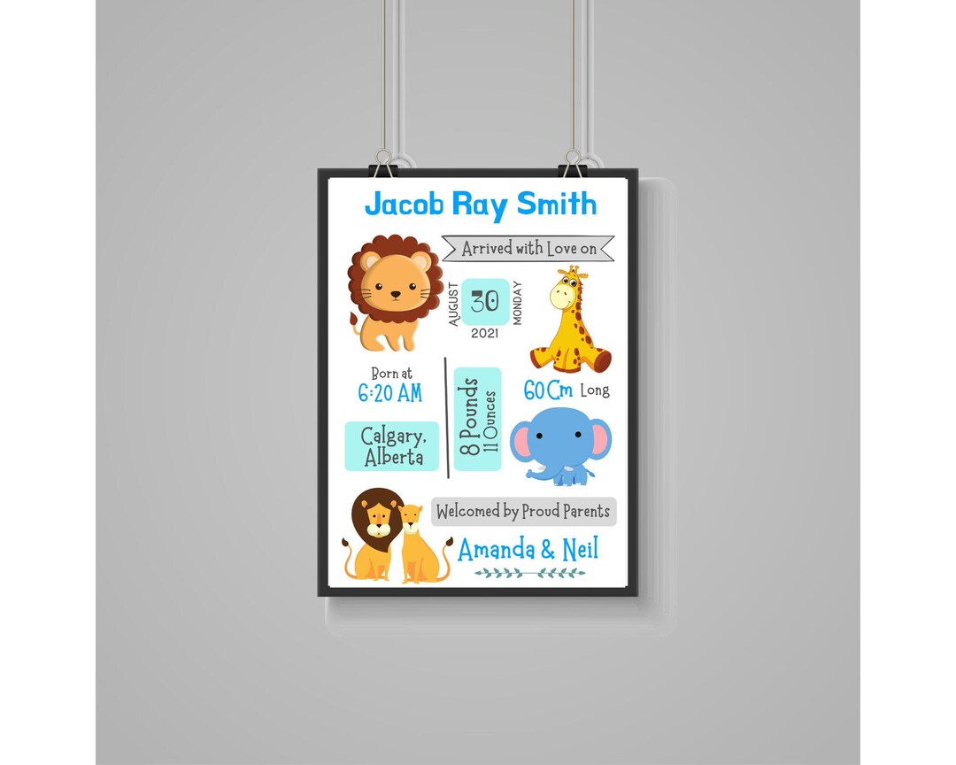 Printable Birth Stats Wall Art, Personalized Newborn Gift, Baby Boy ...