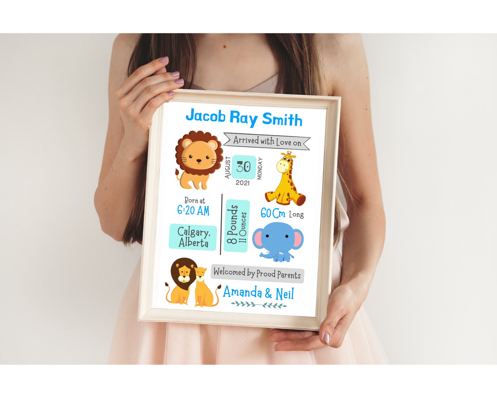 Printable Birth Stats Wall Art, Personalized Newborn Gift, Baby Boy ...