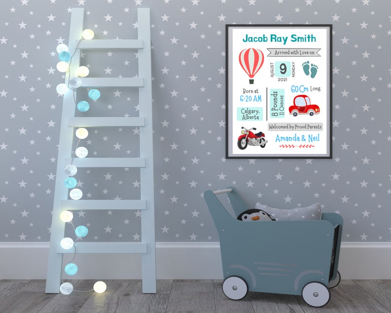 Printable Birth Stats Wall Art Personalized Newborn Gift Etsy