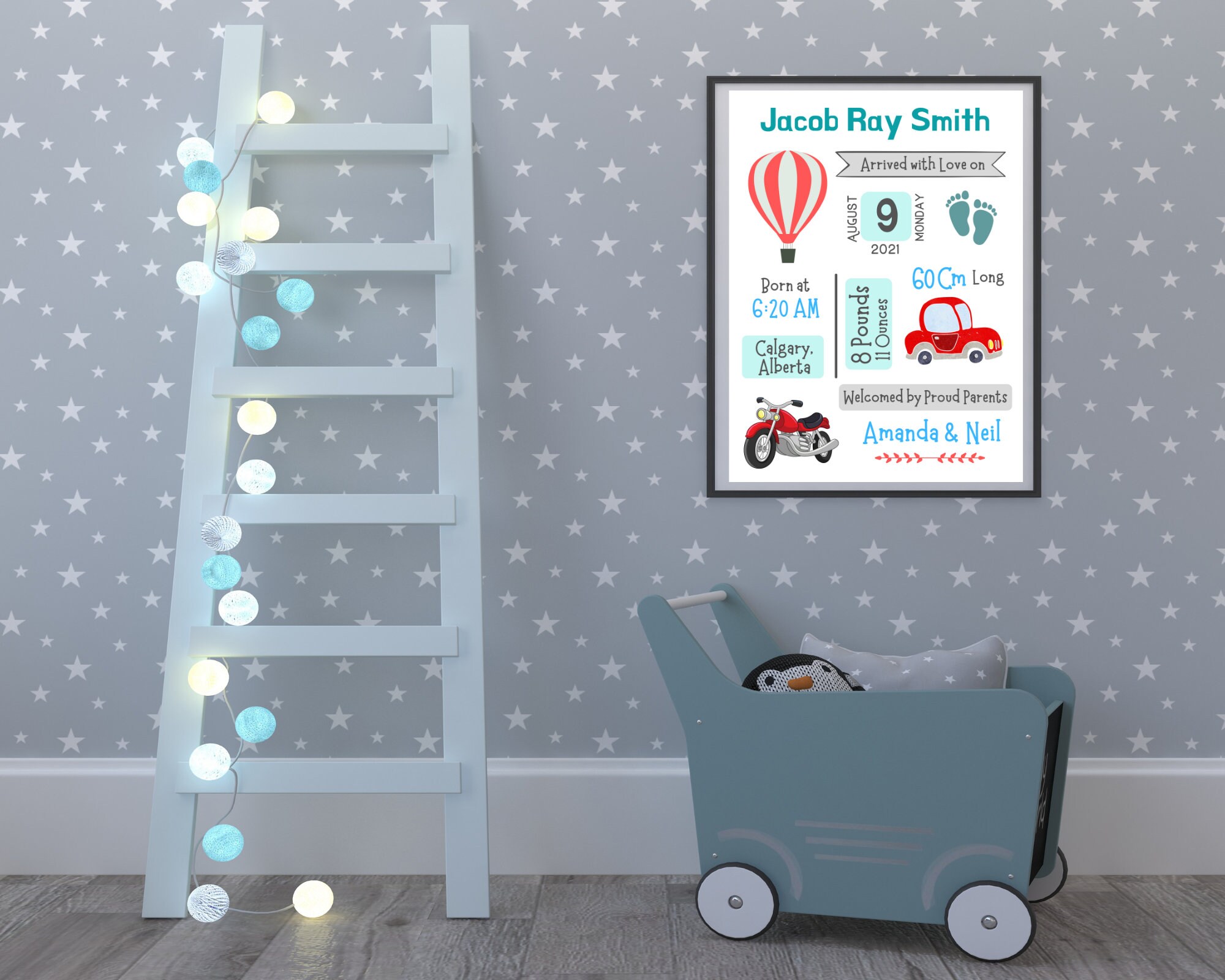 Printable Birth Stats Wall Art, Personalized Newborn Gift, Baby Boy ...
