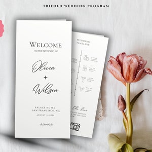 Trifold Wedding Timeline With Wedding Seating Chart Template, Wedding Day Timeline, Ceremony Program, Wedding Schedule Program Template