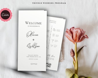 Trifold Wedding Timeline With Wedding Seating Chart Template, Wedding Day Timeline, Ceremony Program, Wedding Schedule Program Template