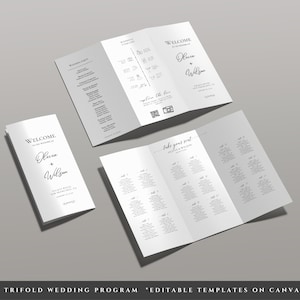 Trifold Wedding Timeline With Wedding Seating Chart Template, Wedding Day Timeline, Ceremony Program, Wedding Schedule Program Template