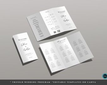 Trifold Wedding Timeline With Wedding Seating Chart Template, Wedding Day Timeline, Ceremony Program, Wedding Schedule Program Template
