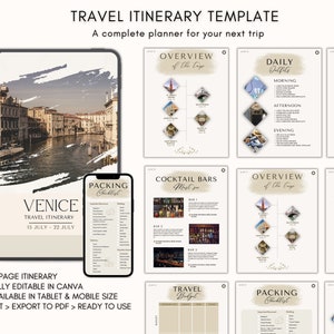 Travel Itinerary Template | Travel Adventure Planner | Travel Planner Canva Templates | Printable Traveling Guide Editable in Canva