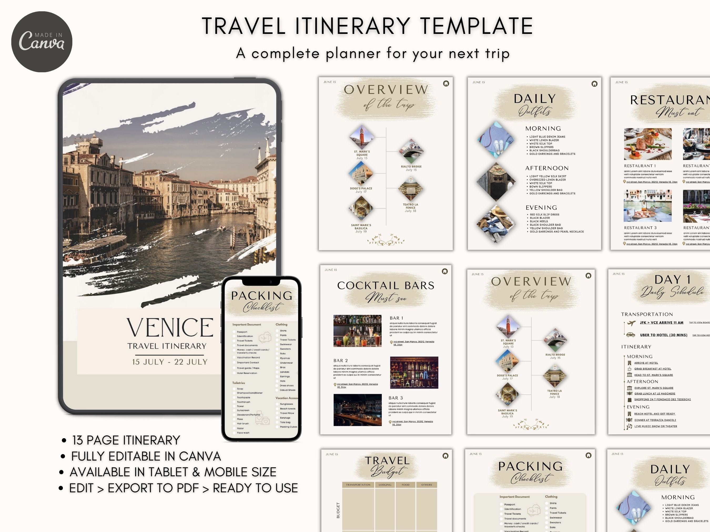 Travel Itinerary Template | Travel Adventure Planner | Travel Planner ...