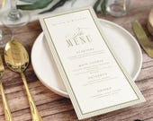 Minimal Olive Green Modern Wedding Dinner Menu card Template, Elegant Reception striped Menu Place Card (Digital Download)