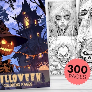 300 Halloween coloring book printable for adults, spooky coloring pages adult Halloween coloring book pumpkin coloring horror coloring page