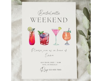 Luxe Bachelorette Itinerary Template, bachelorette weekend itinerary, Bachelorette Party canva Template Hen Do invite, Hen do Itinerary
