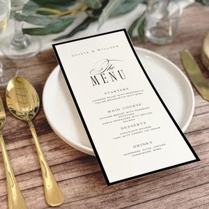 Minimal Modern Wedding Dinner Menu card Template, Classic Elegant Reception Menu Place Card (Digital Download)