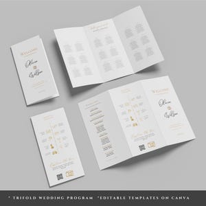 Trifold Wedding Program, Trifold Wedding Timeline Wedding Seating Chart template, Printable Program,Instant Download wedding schedule (Gold)