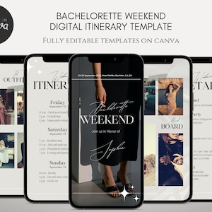 Digital Bachelorette Itinerary Template, Bach Itinerary Planner, Bachelorette Weekend Evite, Bachelorette Canva Template Hen do invite