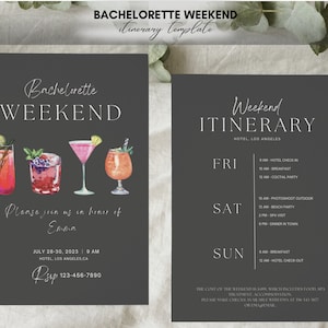 Luxe Bachelorette Itinerary Template, bachelorette weekend itinerary, Bachelorette Party canva Template Hen Do invite, Hen do Itinerary