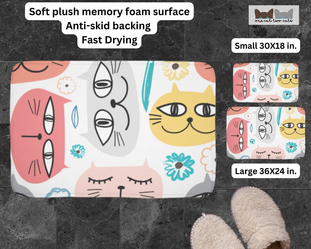 Colorful Cool Cats Patterned Bath Mat Cat Bathroom Decor Memory Foam Shower Mat Kitty Home Decor