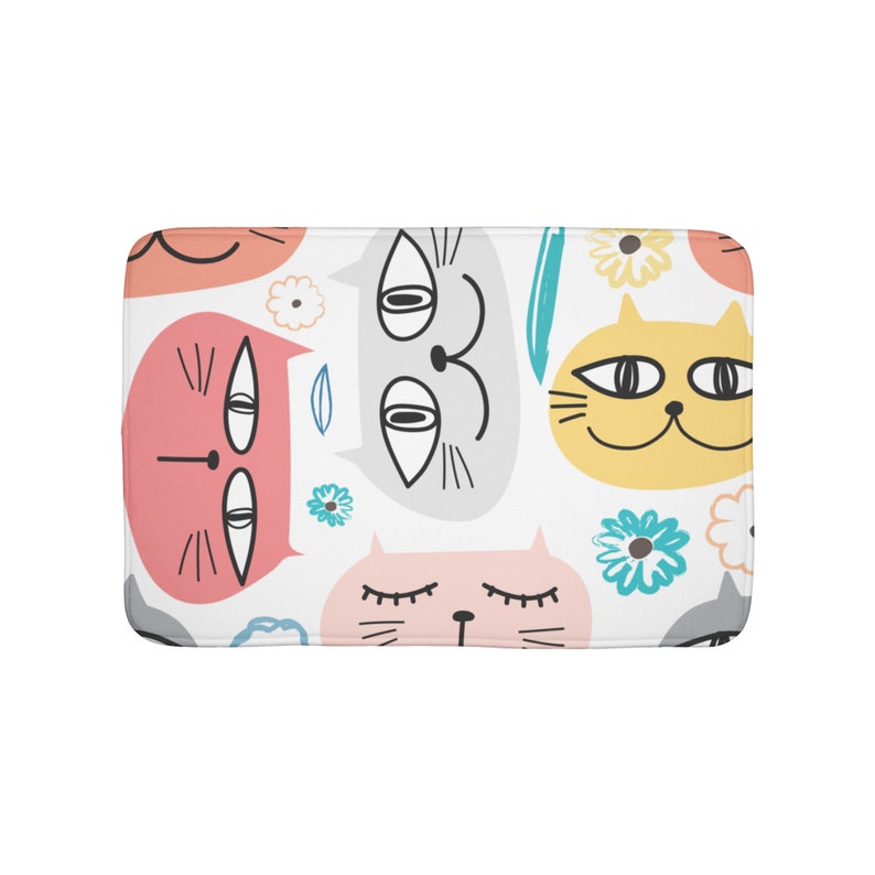 Colorful Cool Cats Patterned Bath Mat Cat Bathroom Decor Memory Foam Shower Mat Kitty Home Decor