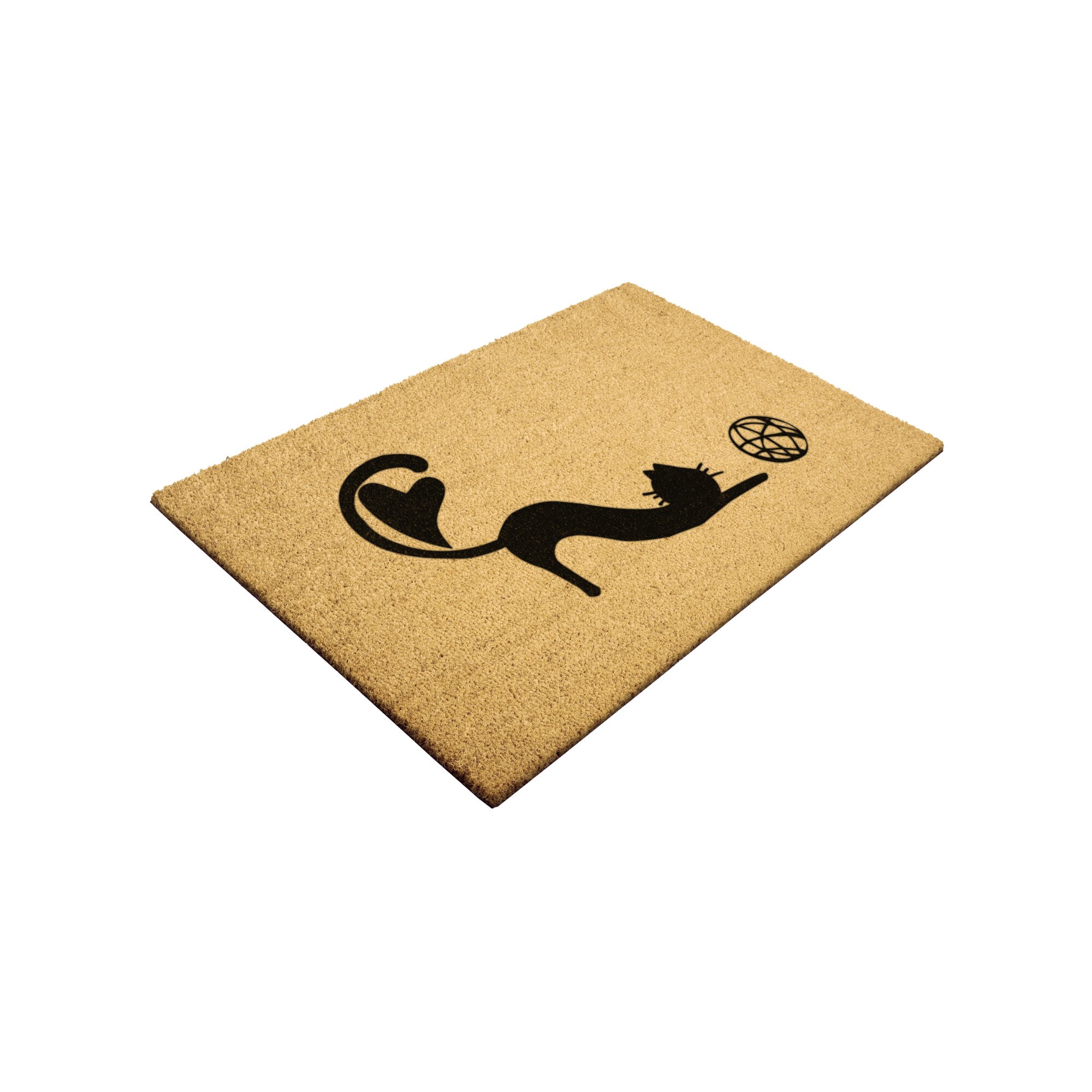 Black Cat Silhouette W/ Ball Outdoor Mat Kitty Doormat Cat Etsy