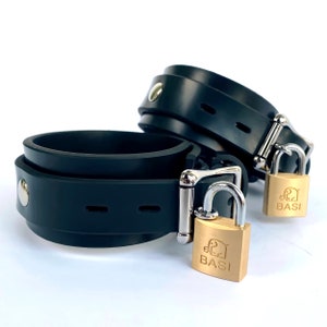 heavy rubber lockable ankle restraint set - bondage fetish passion cuffs