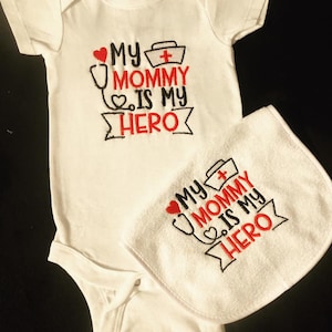 CUSTOM embroidered onesie and bib set, baby gifts, baby boy or baby girl, baby shower gift