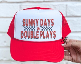Sunny Days And Double Plays Trucker Hat, Baseball Foam Trucker Hat, Trending Trucker Hat For Women, Baseball Season Cap