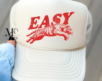 Easy Tiger Foam Trucker Hat, Khaki Trucker Hat, Trucker Cap, Funny Trucker Hat For Women, Cute Retro Mesh Hat, Foam Hat