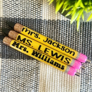 Teacher Pencil Pens, Refillable Pen, Teacher Glitter Pen, Personalized Gift, Teacher Gifts, Teacher Appreciation, Custom Pencil Teacher Pen