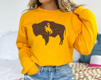 Wyoming Cowboys Sweatshirt, Wyoming Shirt, Distressed Bison Wyoming Cowboys, Cowboys, Wyoming, Wyoming Cowboys Shirt