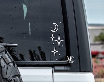 Stars And Moon Vinyl Car Decal, Vinyl Sticker For Window, Trending Vinyl Decal, Hidden Car Decal, Cute Car Accessories