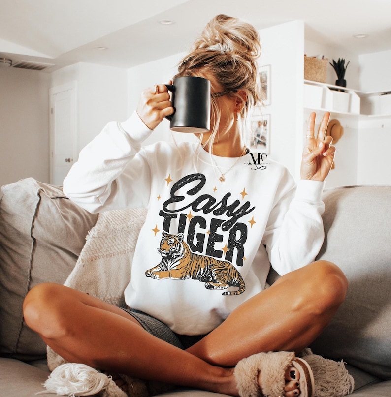 Easy Tiger Sweatshirt. Cute sweatshirt for women. retro vintage sweatshirt. oversized fit sweater