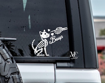 Boop Skeleton Cat Car Decal, Skeleton Vinyl Decal, Trending Decals, Car Accessories, Spooky Vinyl Sticker, Halloween Decal