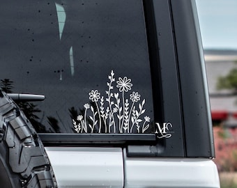 Wild Flowers Car Decal, Trendy Car Decal For Women, Car Accessories, Vinyl Decal, Window Truck Decal, Floral Car Decal Sticker