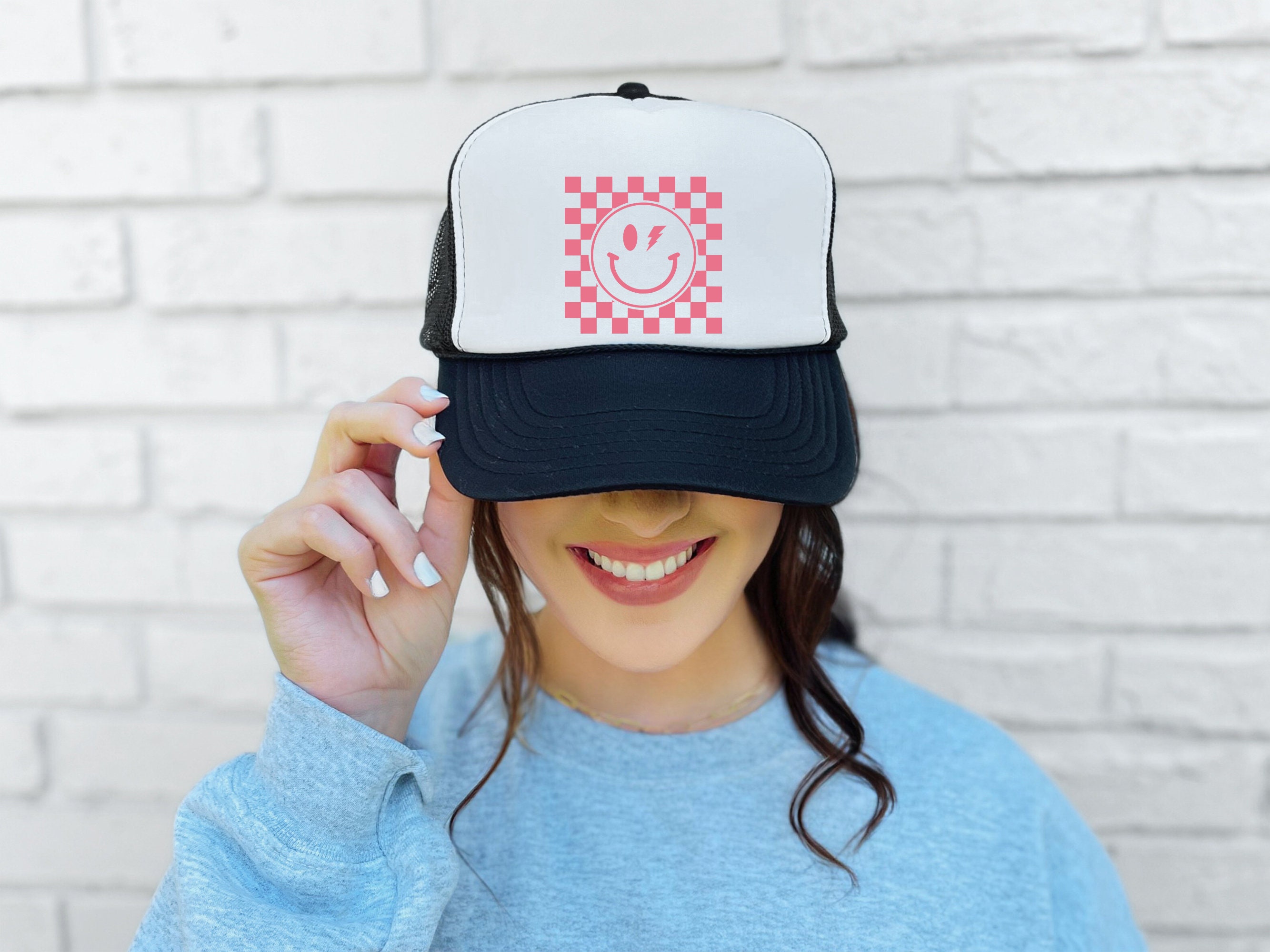 Smiley Cowboy Trucker Hat - Black