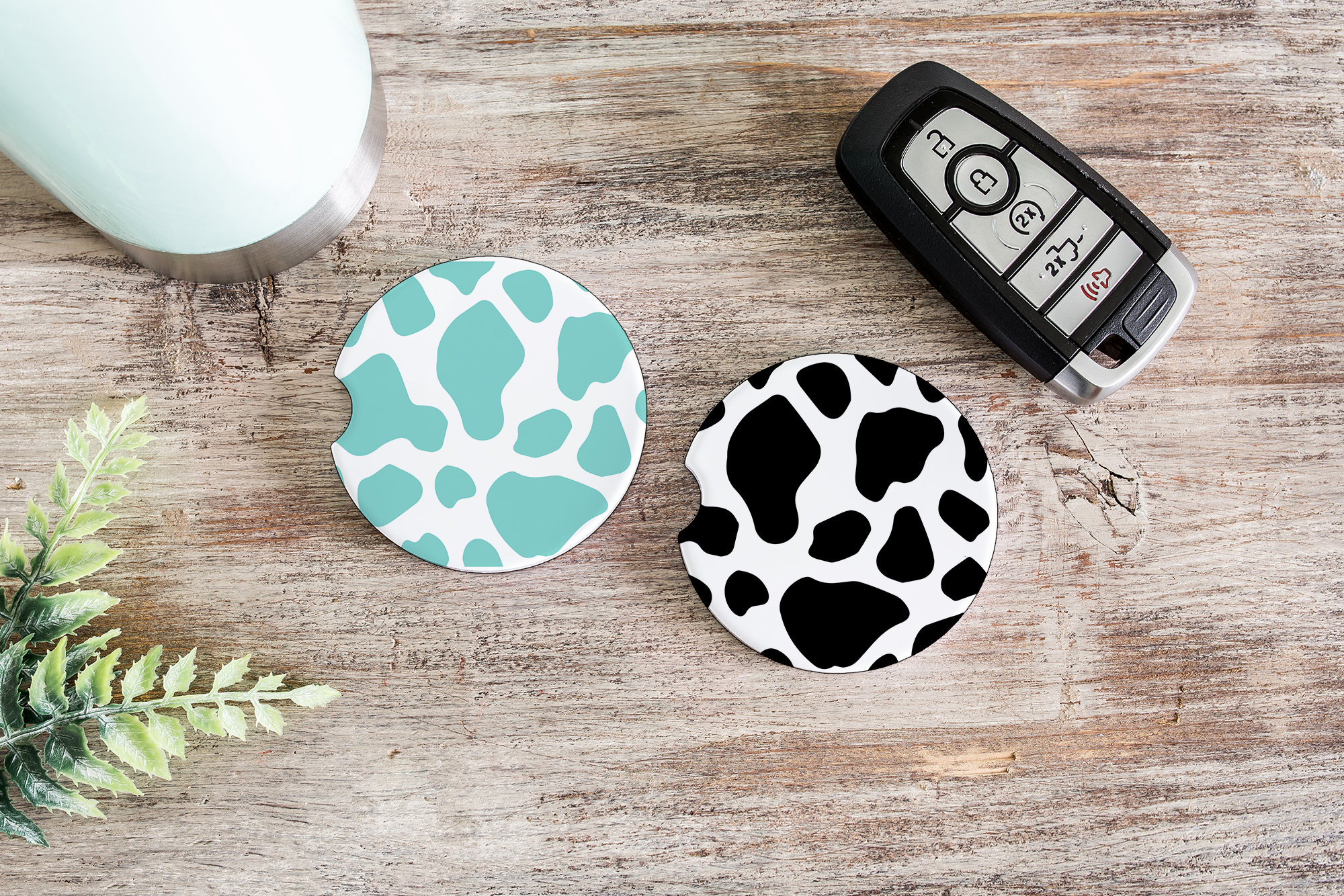 Cute Cow Print Car Coasters, Cute Cow Print, Car Coasters, Cow Print, Cute Car Coasters, Cup Holder Coasters, Car Accessories