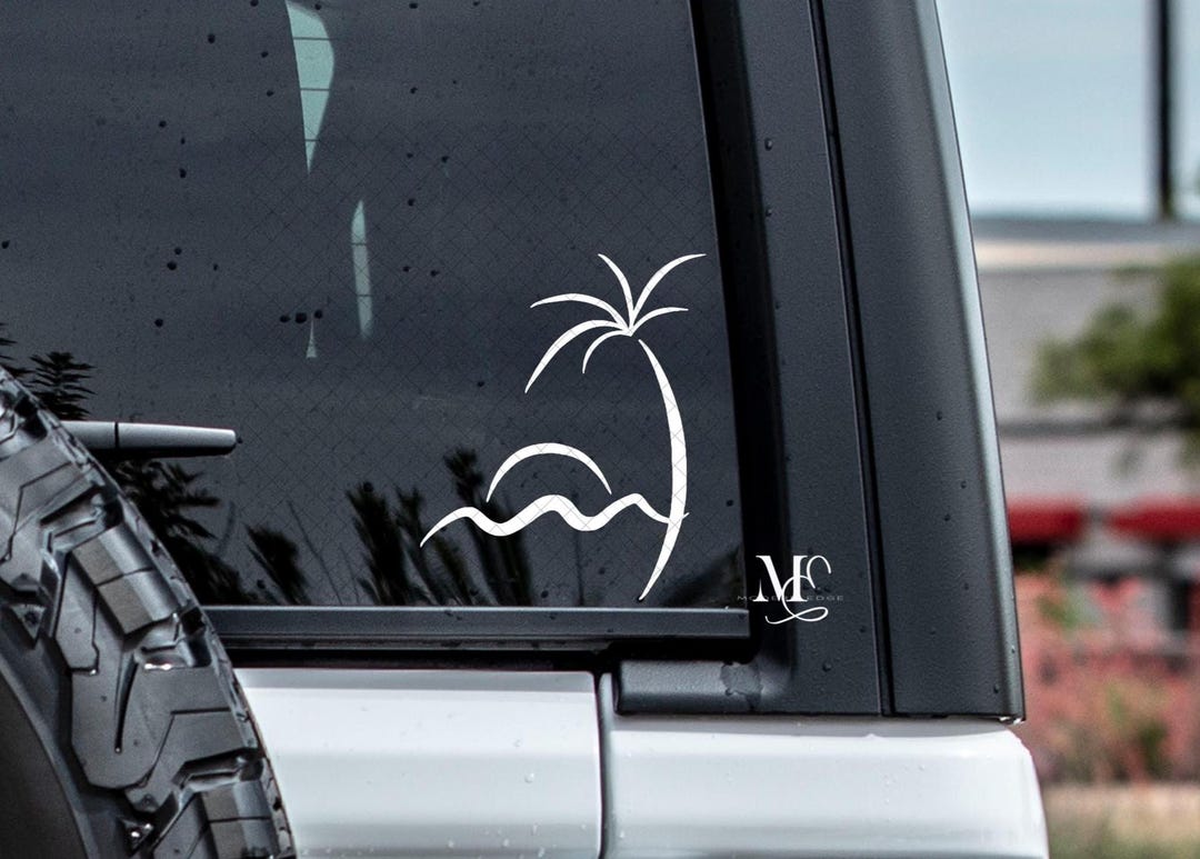 Wave Sun Palm Tree Vinyl Car Decal, Ocean Vinyl Sticker for Window ...