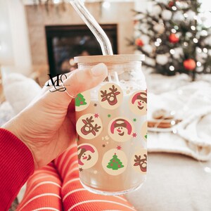 Christmas Glass Coffee Mug, Iced Coffee Cup, Christmas Cookies Iced Coffee Glass, Cute Christmas Glasses, Christmas Tumbler, Christmas Gift