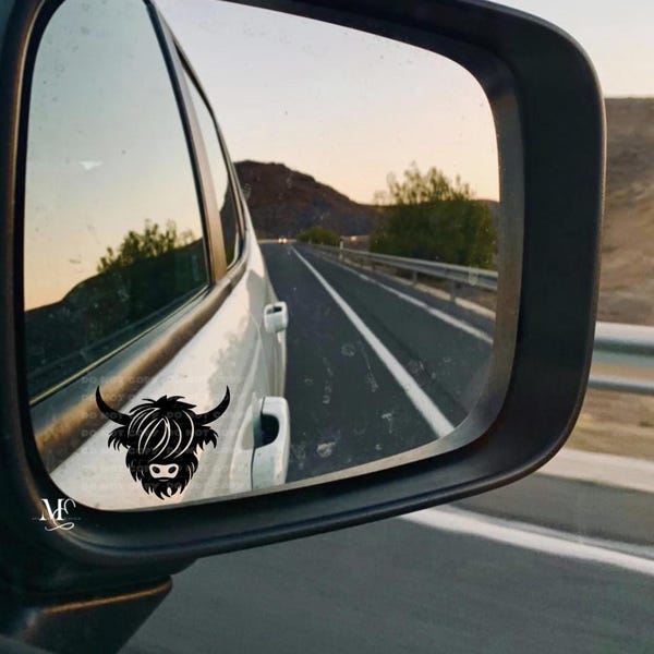 Highland Cow Vinyl Car Decal, Rearview Mirror Cow Vinyl Sticker For Window, Trending Vinyl Decal, Cute Car Accessories, Cow Mini Decal