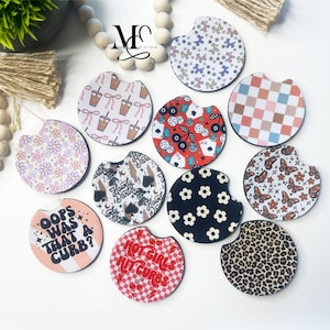 Car Coasters, Leopard Print Coasters, Western Car Coasters, Set Of 2 Coasters, Cute Care Accessories, Floral Coasters, Cup Holder Coasters