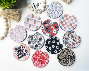 Car Coasters, Leopard Print Coasters, Western Car Coasters, Set Of 2 Coasters, Cute Care Accessories, Floral Coasters, Cup Holder Coasters