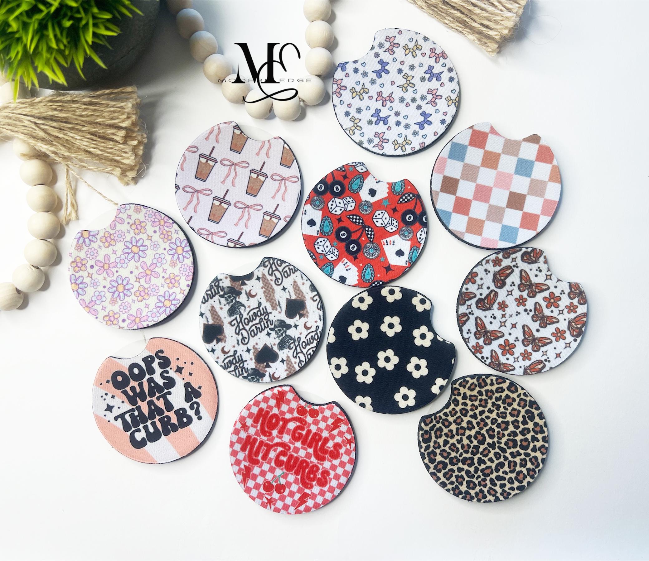 Car Coasters, Leopard Print Coasters, Western Car Coasters, Set Of 2 Coasters, Cute Care Accessories, Floral Coasters, Cup Holder Coasters