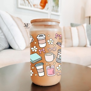 Book Lover Glass Can Cup, Reader Gift, Coffee Lover Glass Can, Iced Coffee Glass Tumbler, 16oz Glass With Lid And Straw, One More Chapter